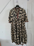 Roman women black floral print border maxi dress 3/4 sleeve smock shape soft cotton casual 2XL/16