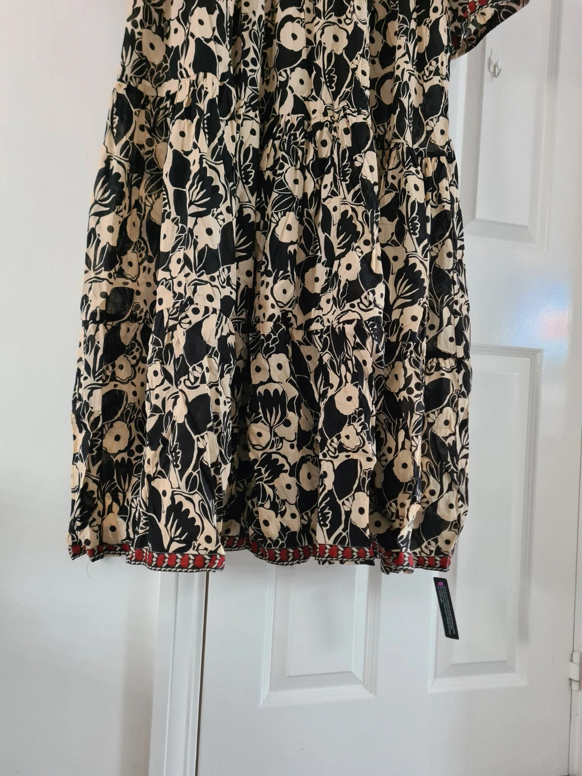 Roman women black floral print border maxi dress 3/4 sleeve smock shape soft cotton casual 2XL/16