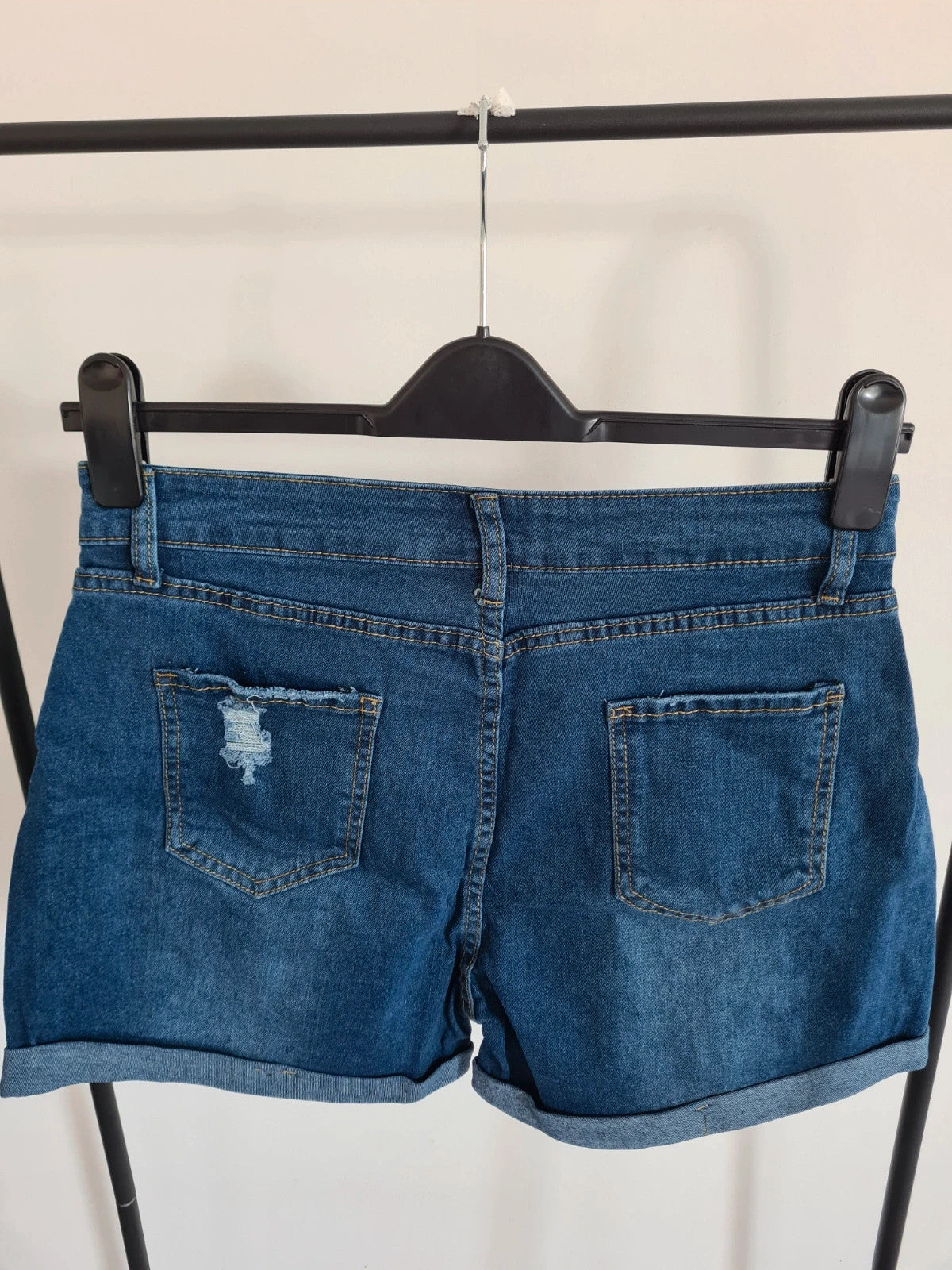 Shein women 2pcs cotton blend jeans denim shorts blue shorts with rubbing casual activewear M/10
