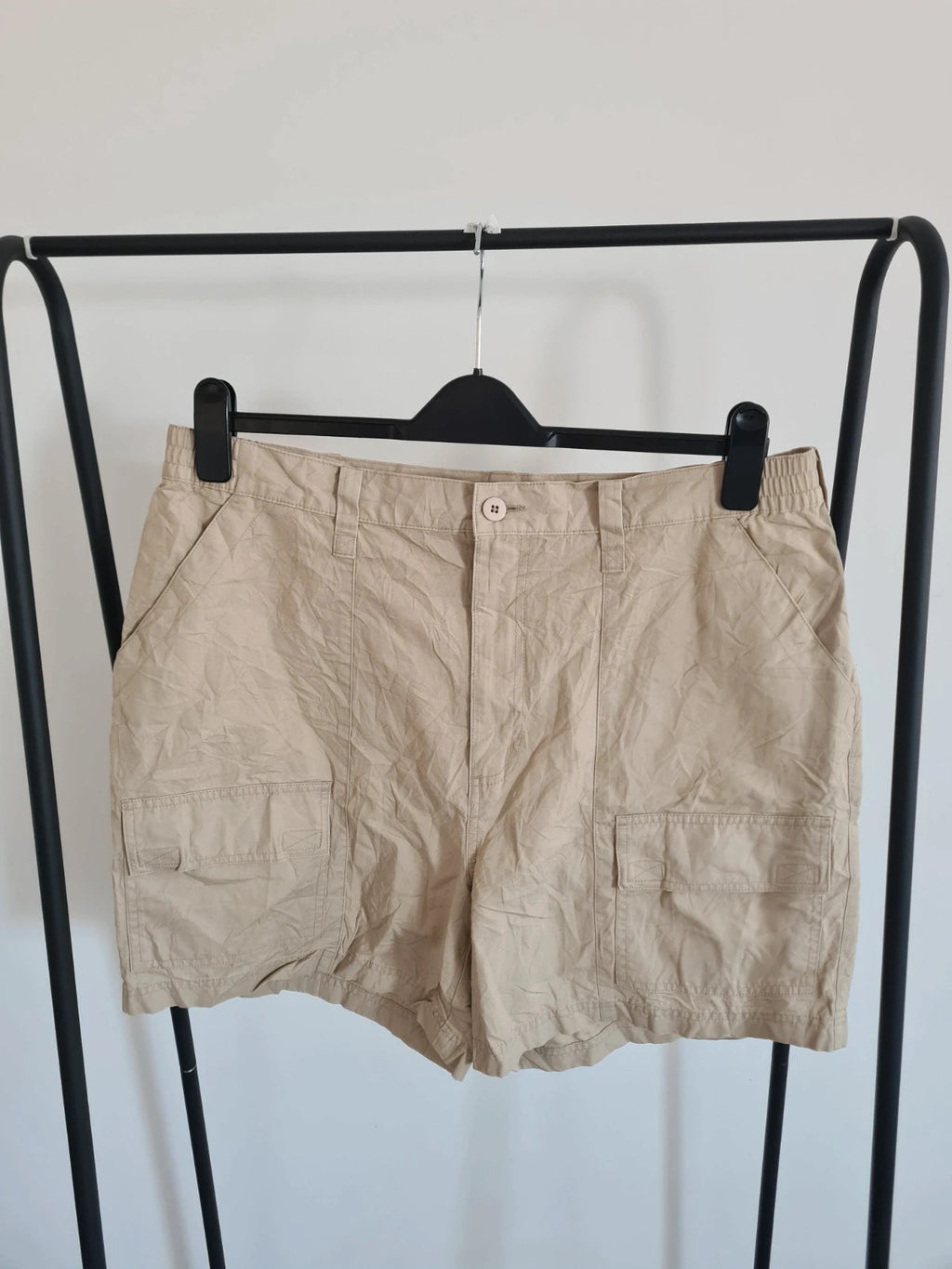 Lands'End men cotton cargo shorts beige pockets on side regular fit casual summer W38