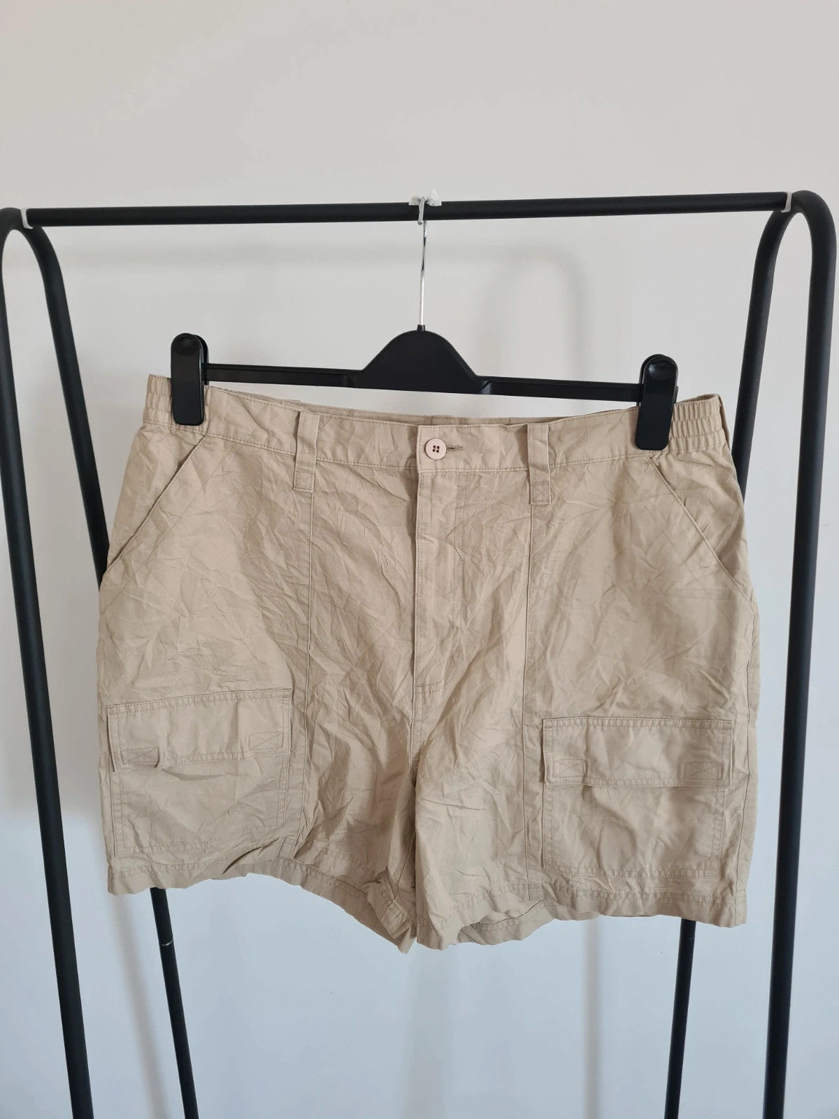 Lands'End men cotton cargo shorts beige pockets on side regular fit casual summer W38