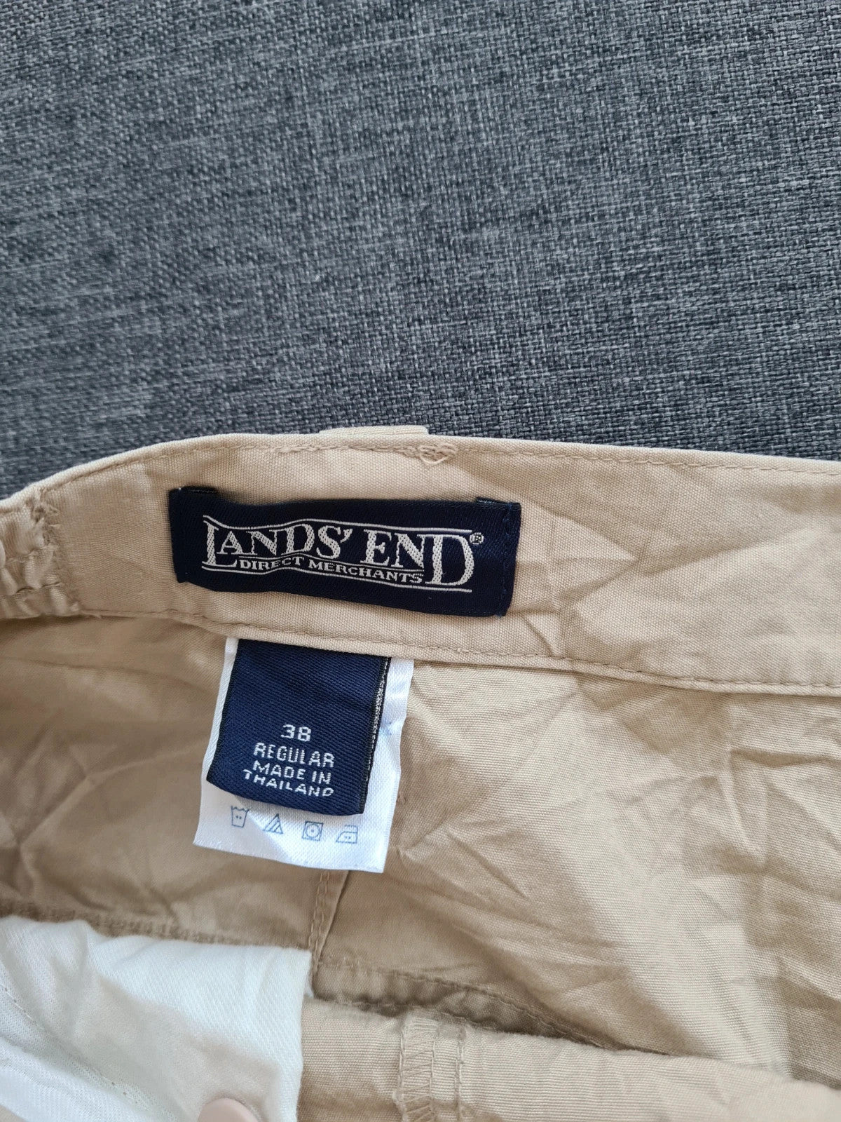 Lands'End men cotton cargo shorts beige pockets on side regular fit casual summer W38