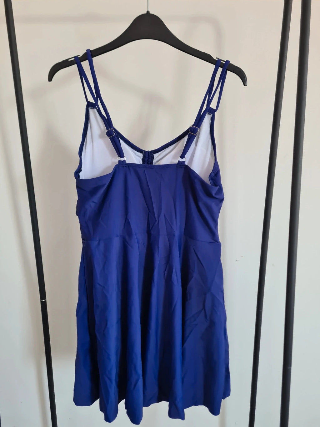 Shein women  blue one-piece swimsuit beach mini dress push-up bra ruched bust summer outfit L/12