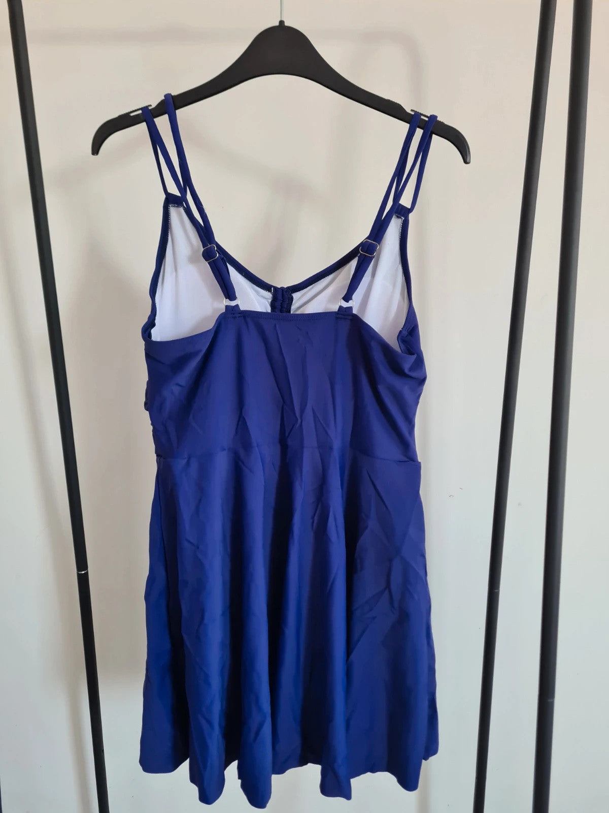Shein women  blue one-piece swimsuit beach mini dress push-up bra ruched bust summer outfit L/12