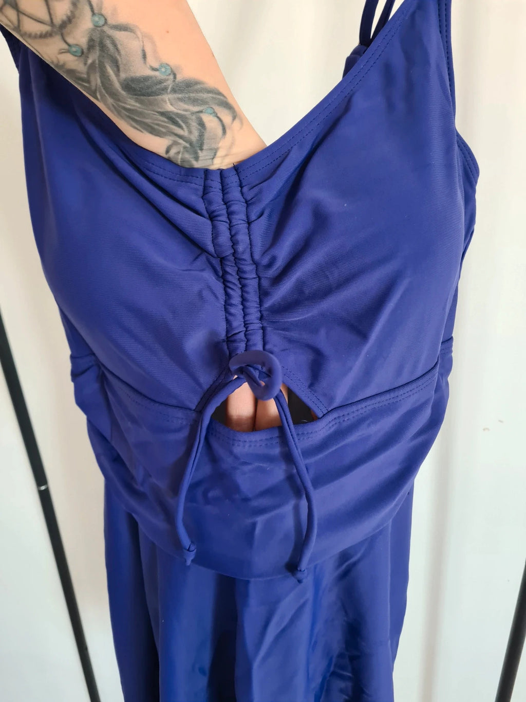 Shein women  blue one-piece swimsuit beach mini dress push-up bra ruched bust summer outfit L/12