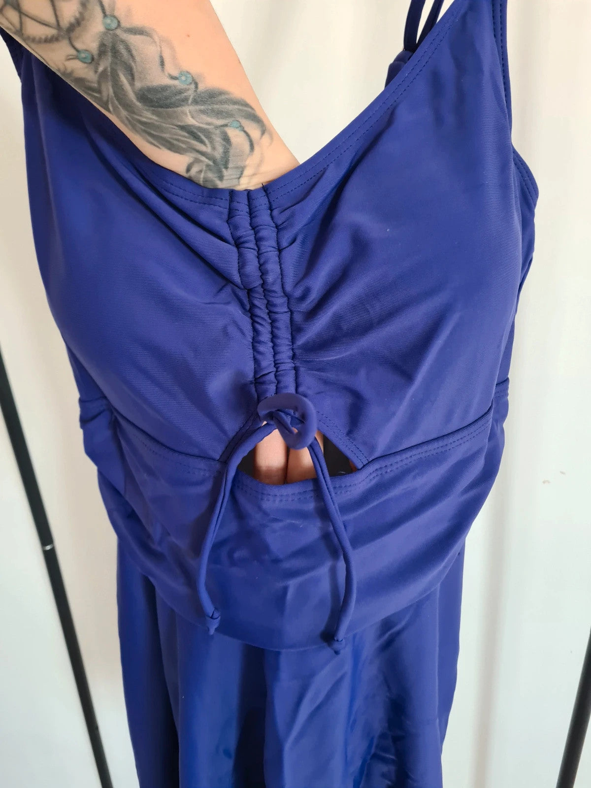 Shein women  blue one-piece swimsuit beach mini dress push-up bra ruched bust summer outfit L/12