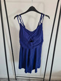 Shein women  blue one-piece swimsuit beach mini dress push-up bra ruched bust summer outfit L/12