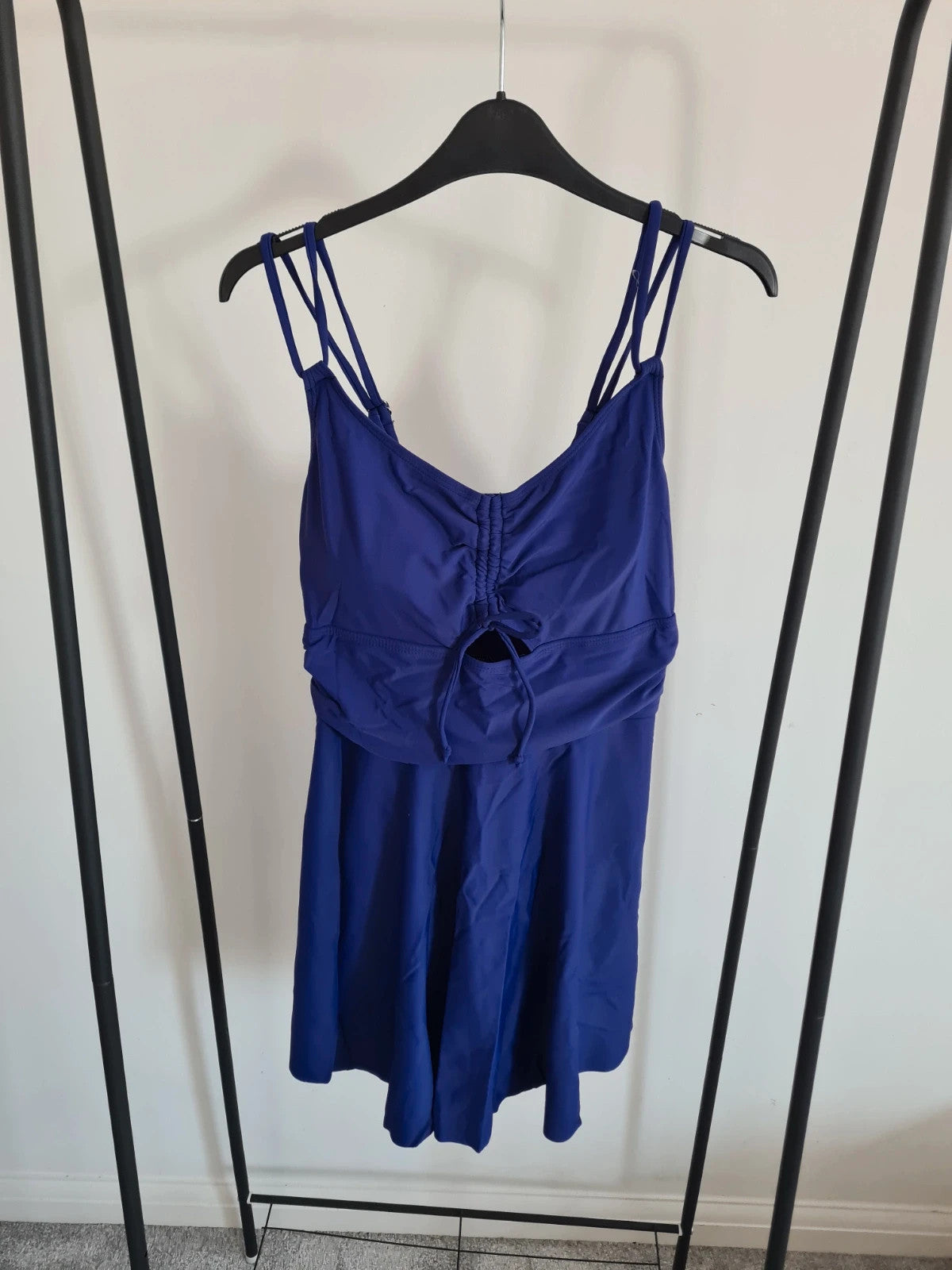 Shein women  blue one-piece swimsuit beach mini dress push-up bra ruched bust summer outfit L/12