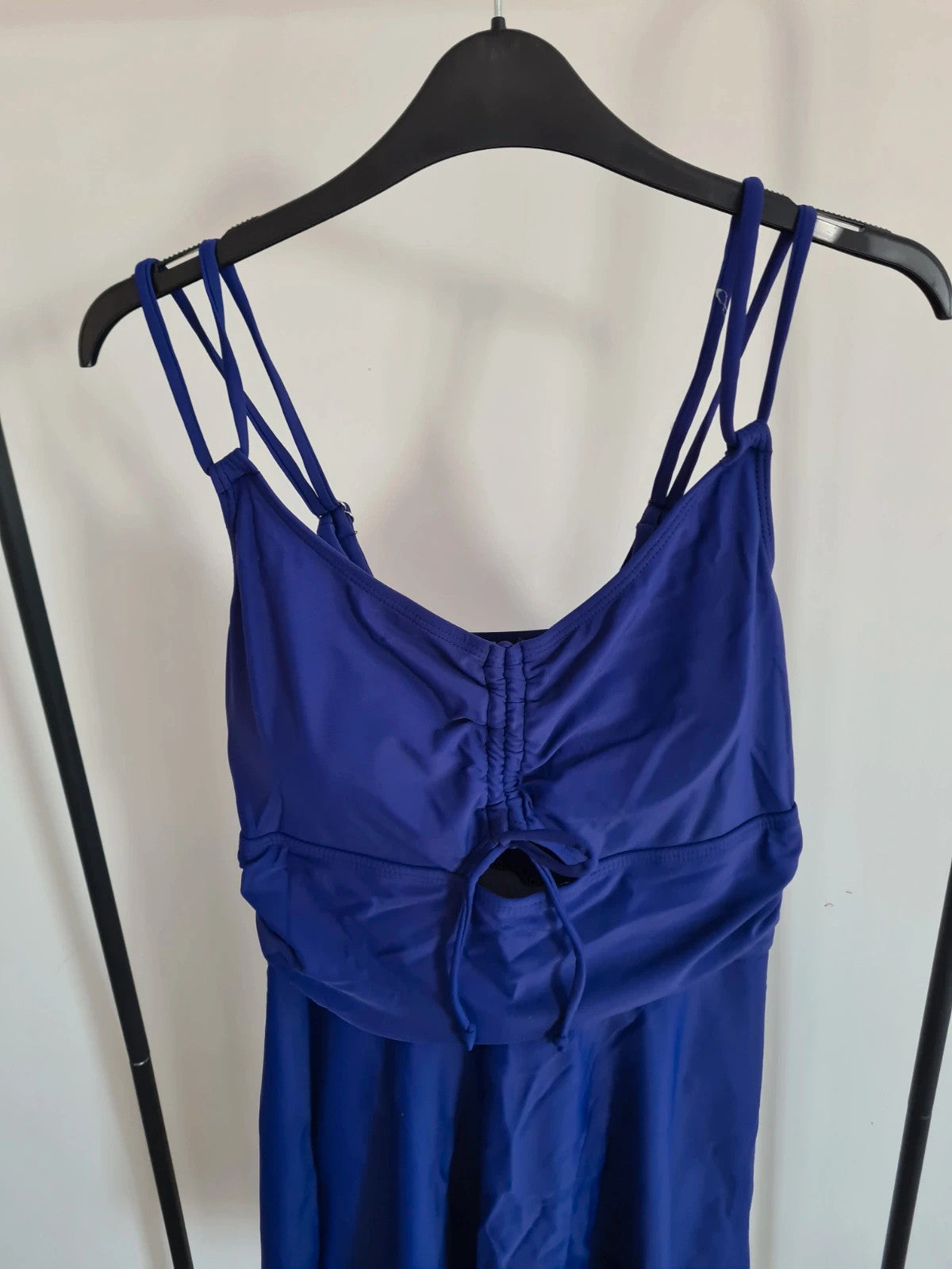 Shein women  blue one-piece swimsuit beach mini dress push-up bra ruched bust summer outfit L/12