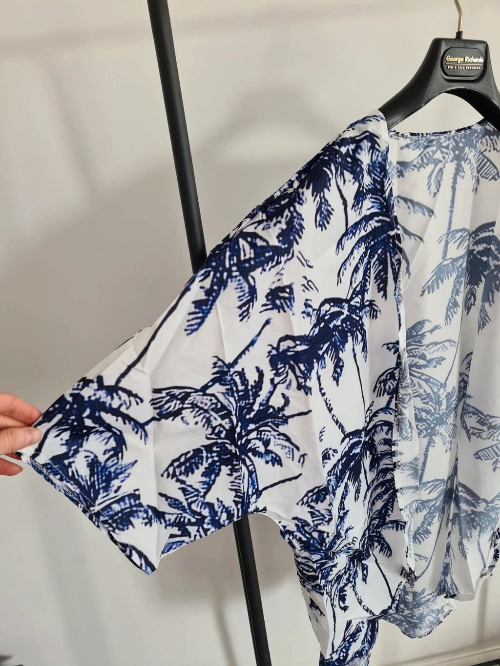 Shein women palms design shirt open front summer cover-up beach outfit lightweight white/blue XL/14