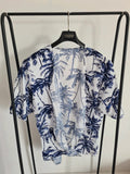Shein women palms design shirt open front summer cover-up beach outfit lightweight white/blue XL/14
