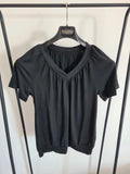 Shein women solid black colour short sleeve top V-neck stretch casual comfy T-shirt M/10