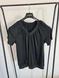 Shein women solid black colour short sleeve top V-neck stretch casual comfy T-shirt L/12