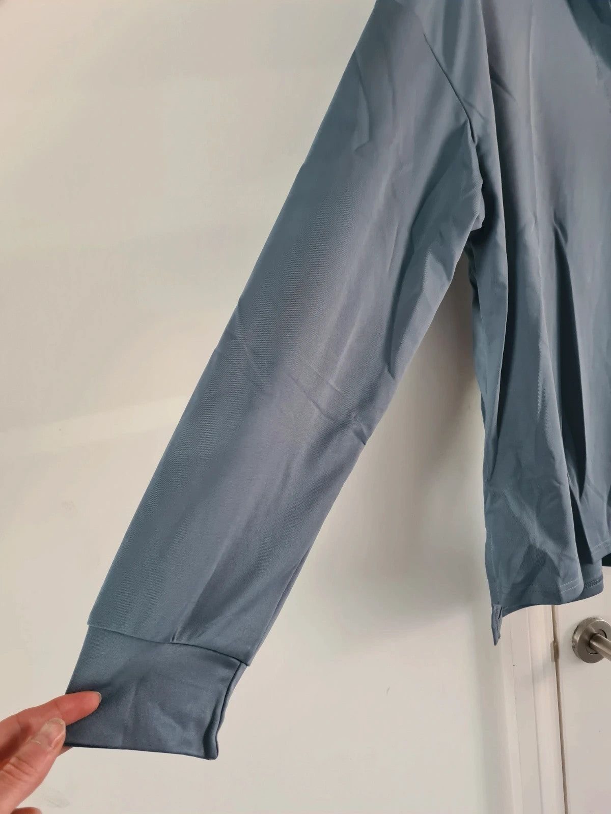 Women's 2pcs set long sleeve top wide straight leg trousers drawstring pockets blue casual lounge XL