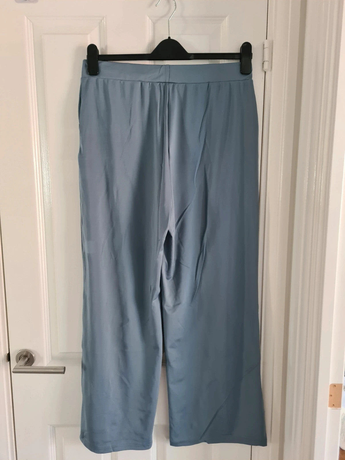 Women's 2pcs set long sleeve top wide straight leg trousers drawstring pockets blue casual lounge XL