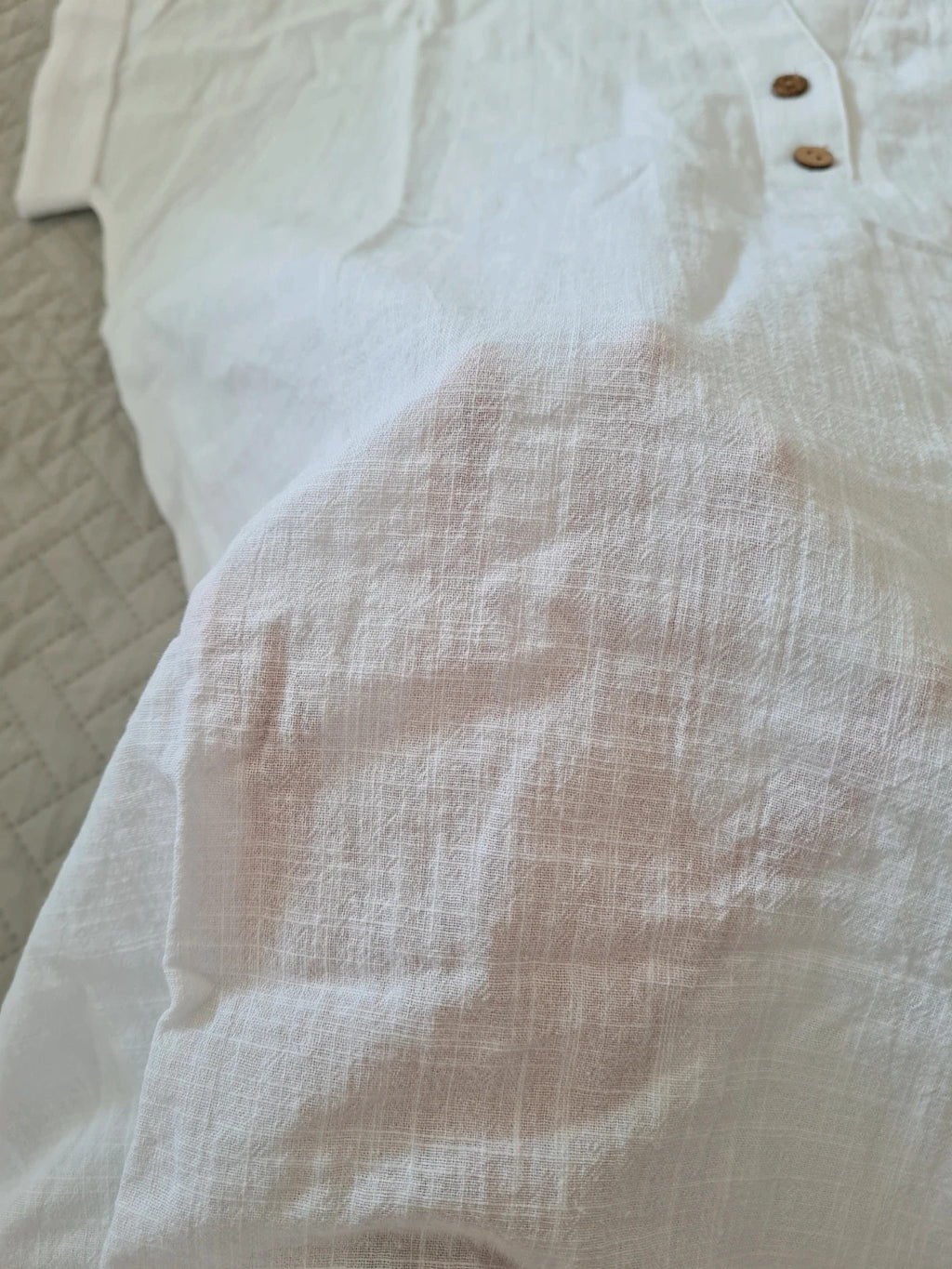 Shein women classic basic white shirt buttons V-neck short sleeve top see throught M