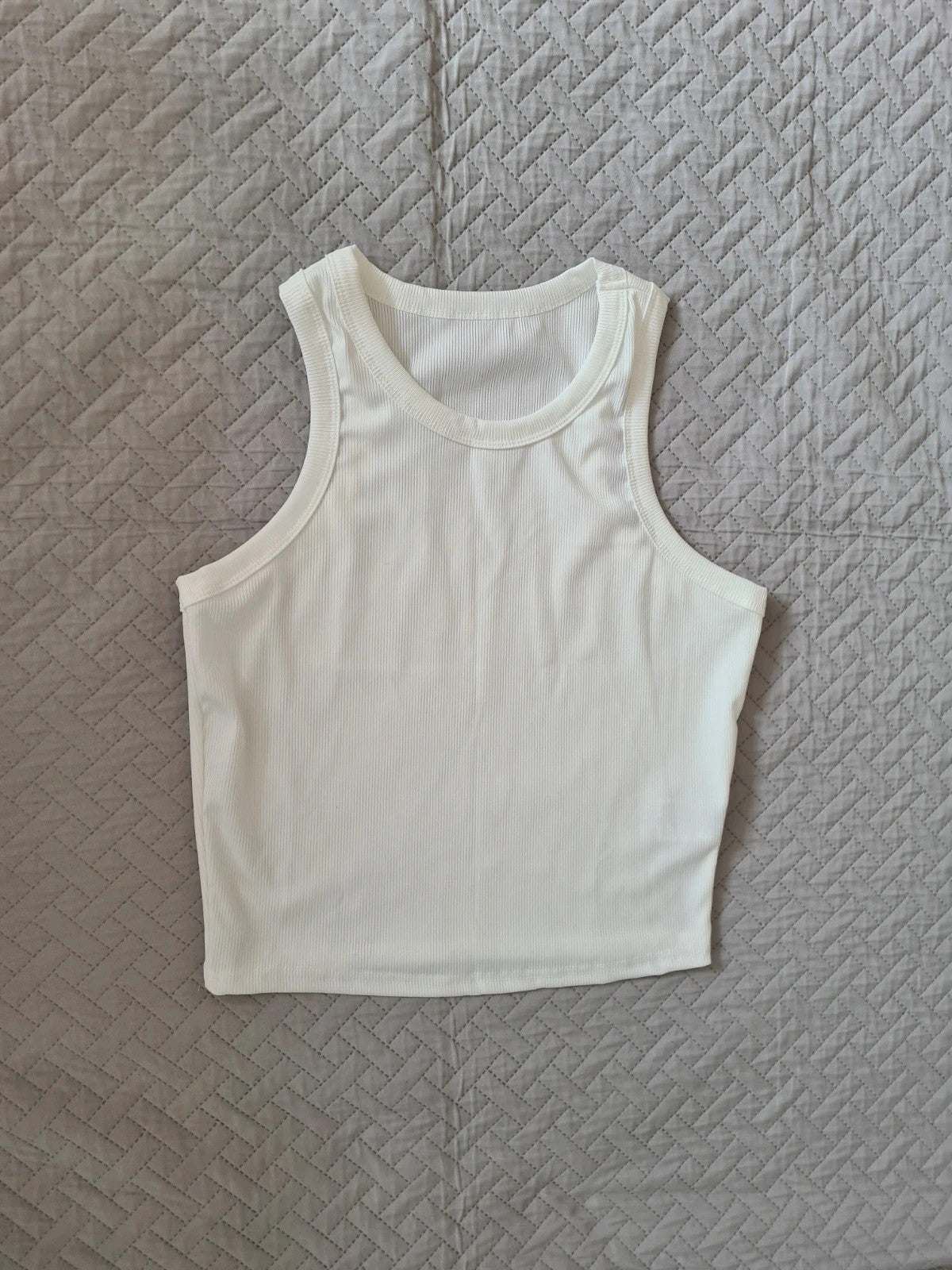 Shein women classic white ribbed crop tank top sleeveless summer T-shirt casual L/12
