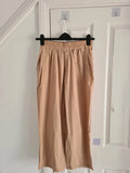 Shein women cotton blend wide straight leg trousers pockets elastic waistband casual dark beige L/12