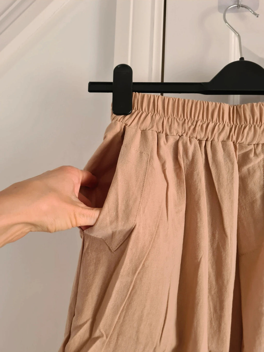 Shein women cotton blend wide straight leg trousers pockets elastic waistband casual dark beige L/12