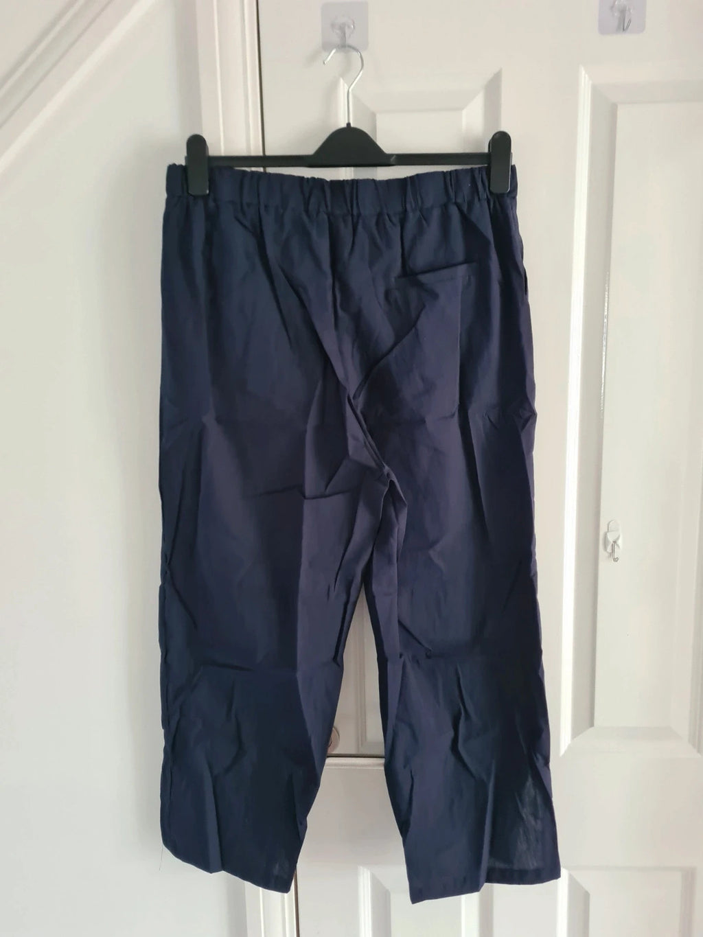 Shein women solid navy trousers wide straight split leg elastic waistband pockets casual 3XL/18
