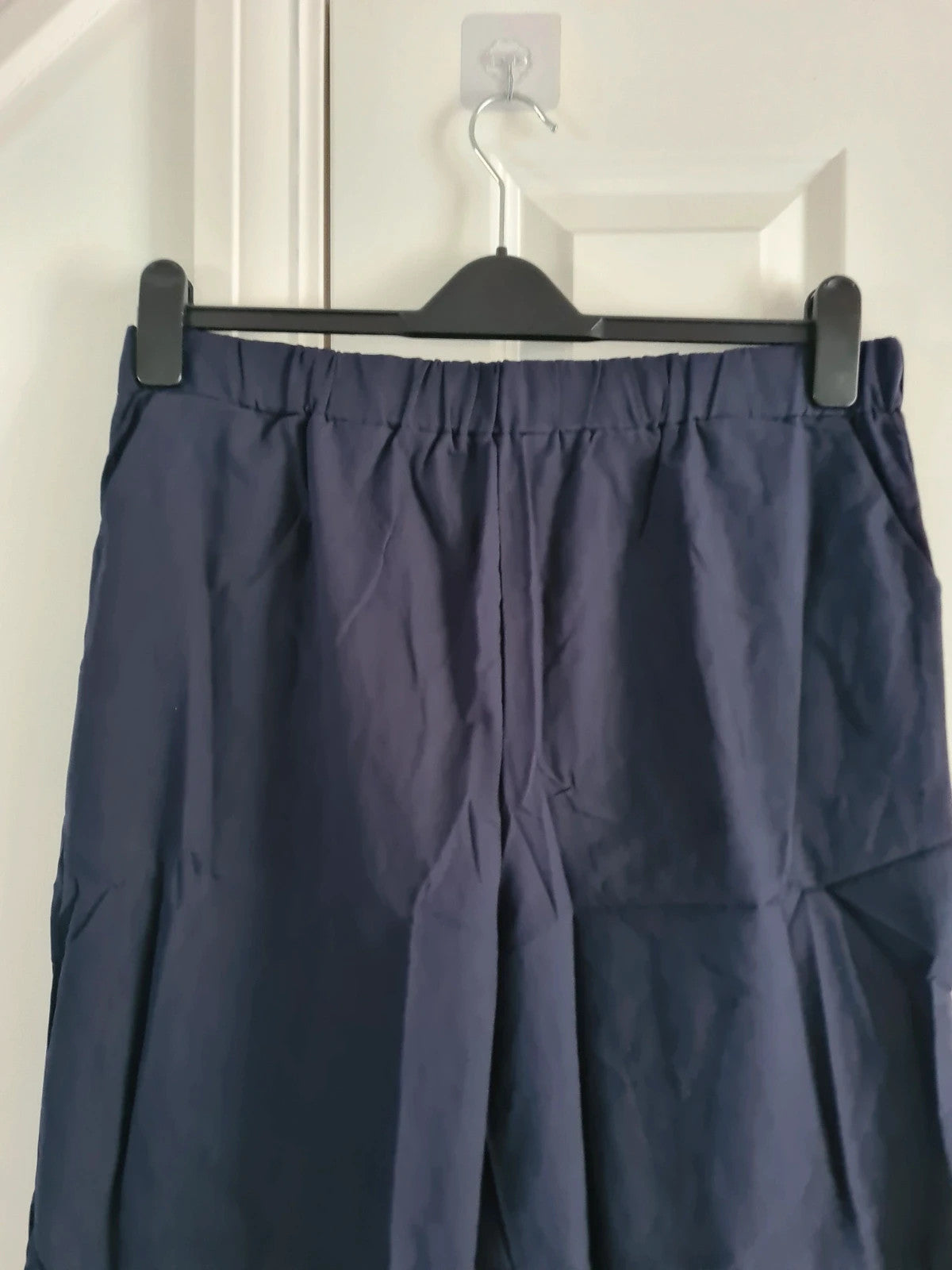 Shein women solid navy trousers wide straight split leg elastic waistband pockets casual 3XL/18