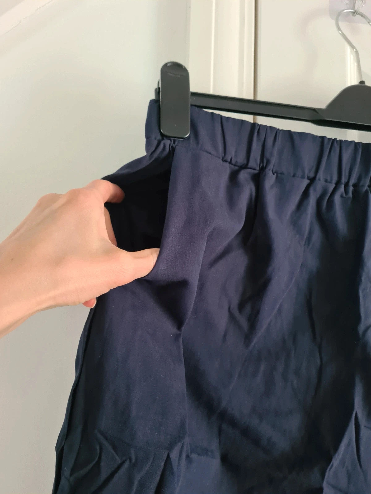 Shein women solid navy trousers wide straight split leg elastic waistband pockets casual 3XL/18