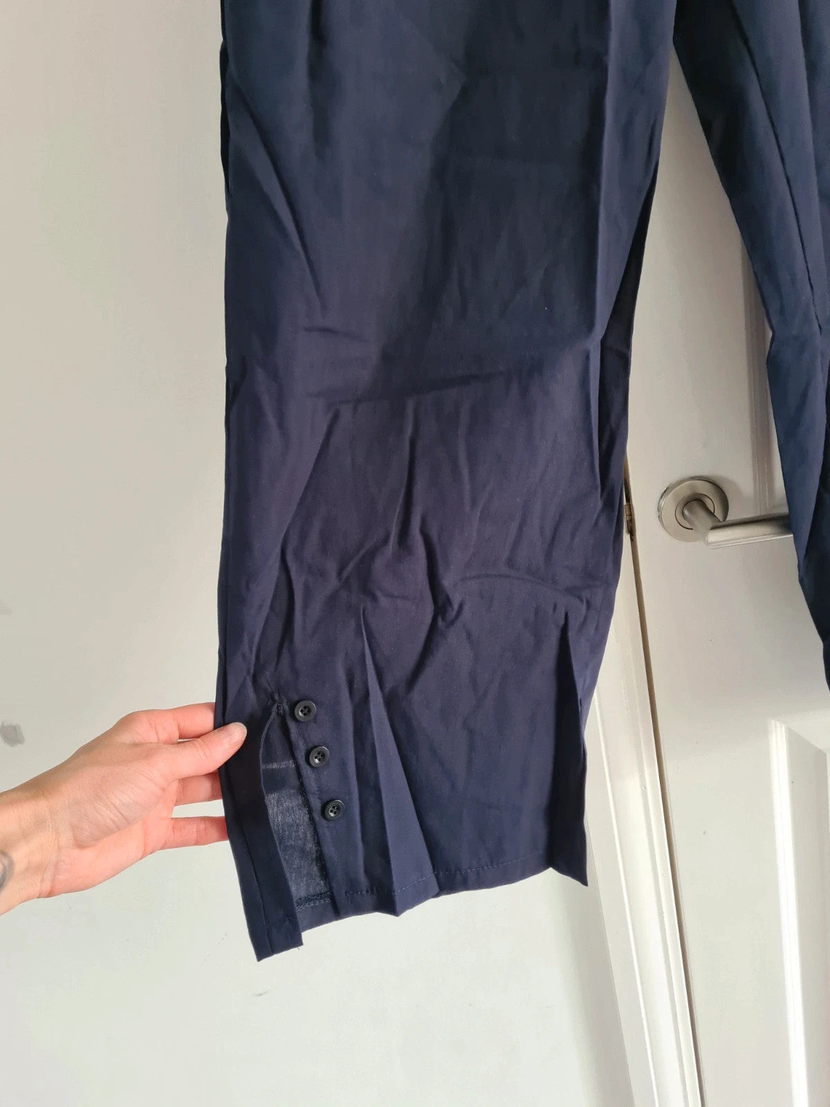 Shein women solid navy trousers wide straight split leg elastic waistband pockets casual 3XL/18
