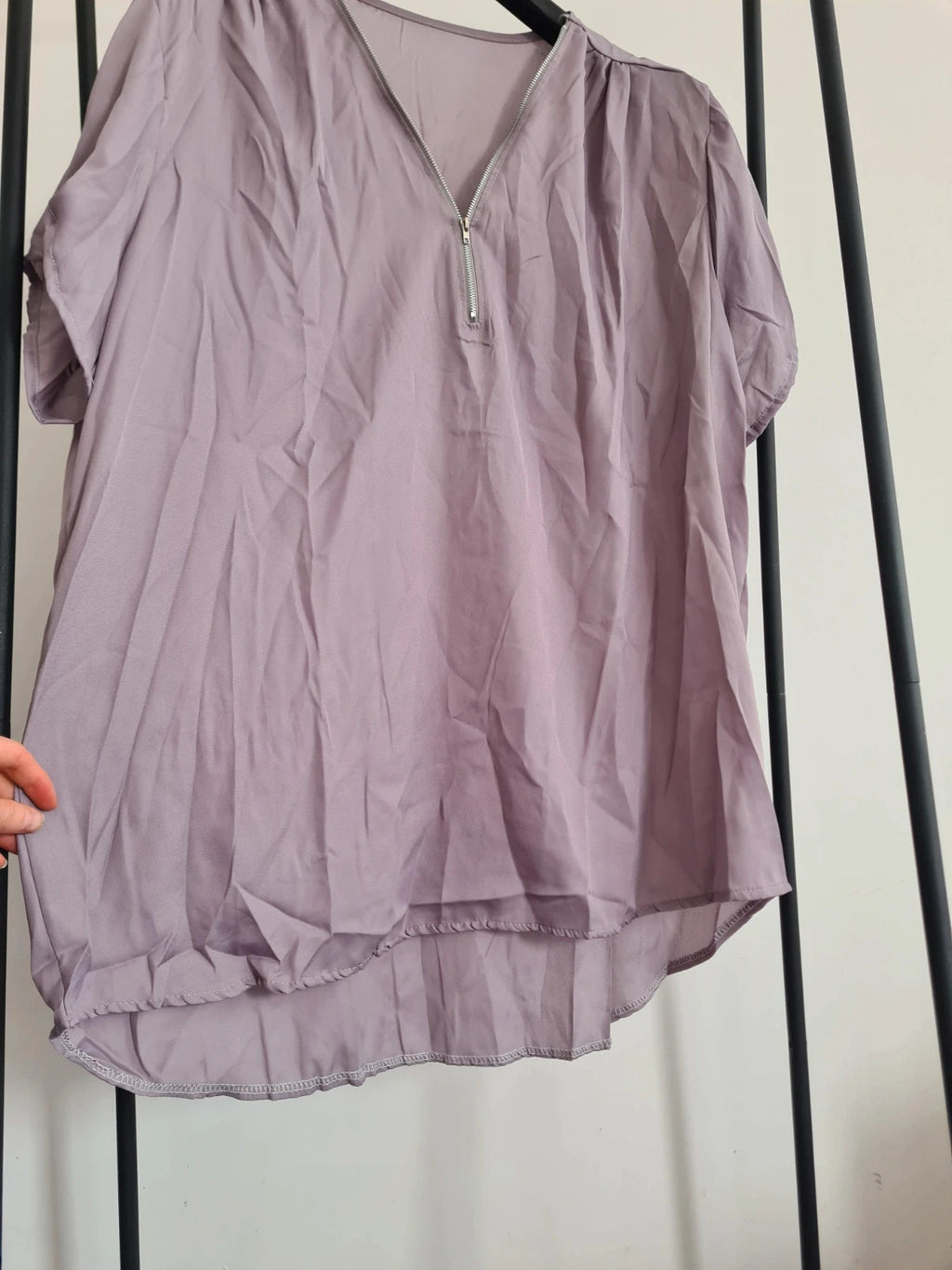 Shein women purple/lilac blouse short sleeve V-neck 3/4zip top lightweight casual 4XL/20