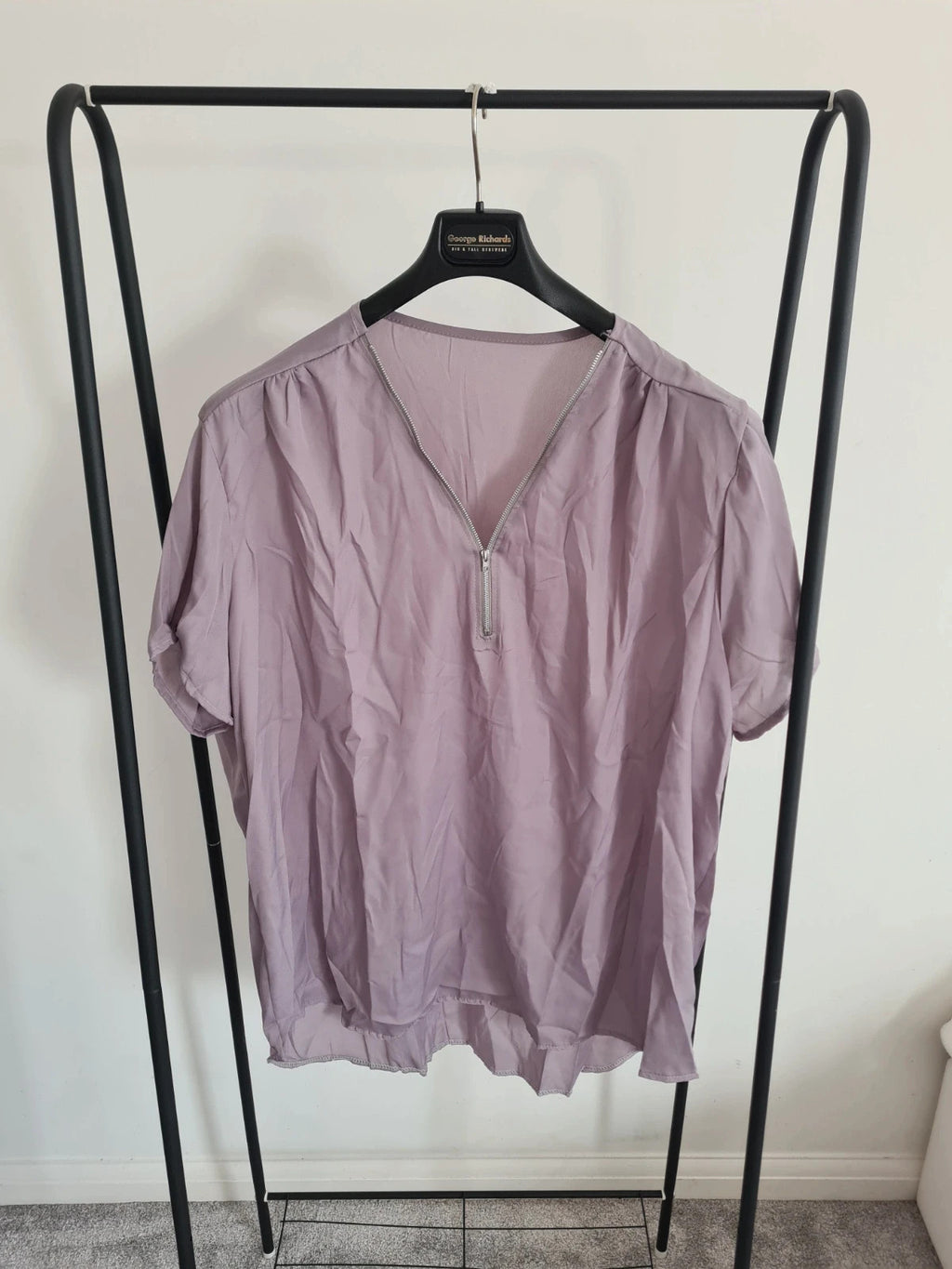 Shein women purple/lilac blouse short sleeve V-neck 3/4zip top lightweight casual 4XL/20