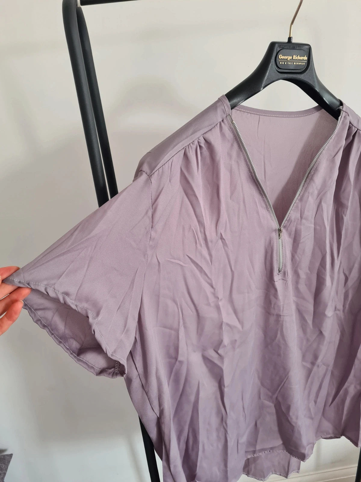 Shein women purple/lilac blouse short sleeve V-neck 3/4zip top lightweight casual 4XL/20