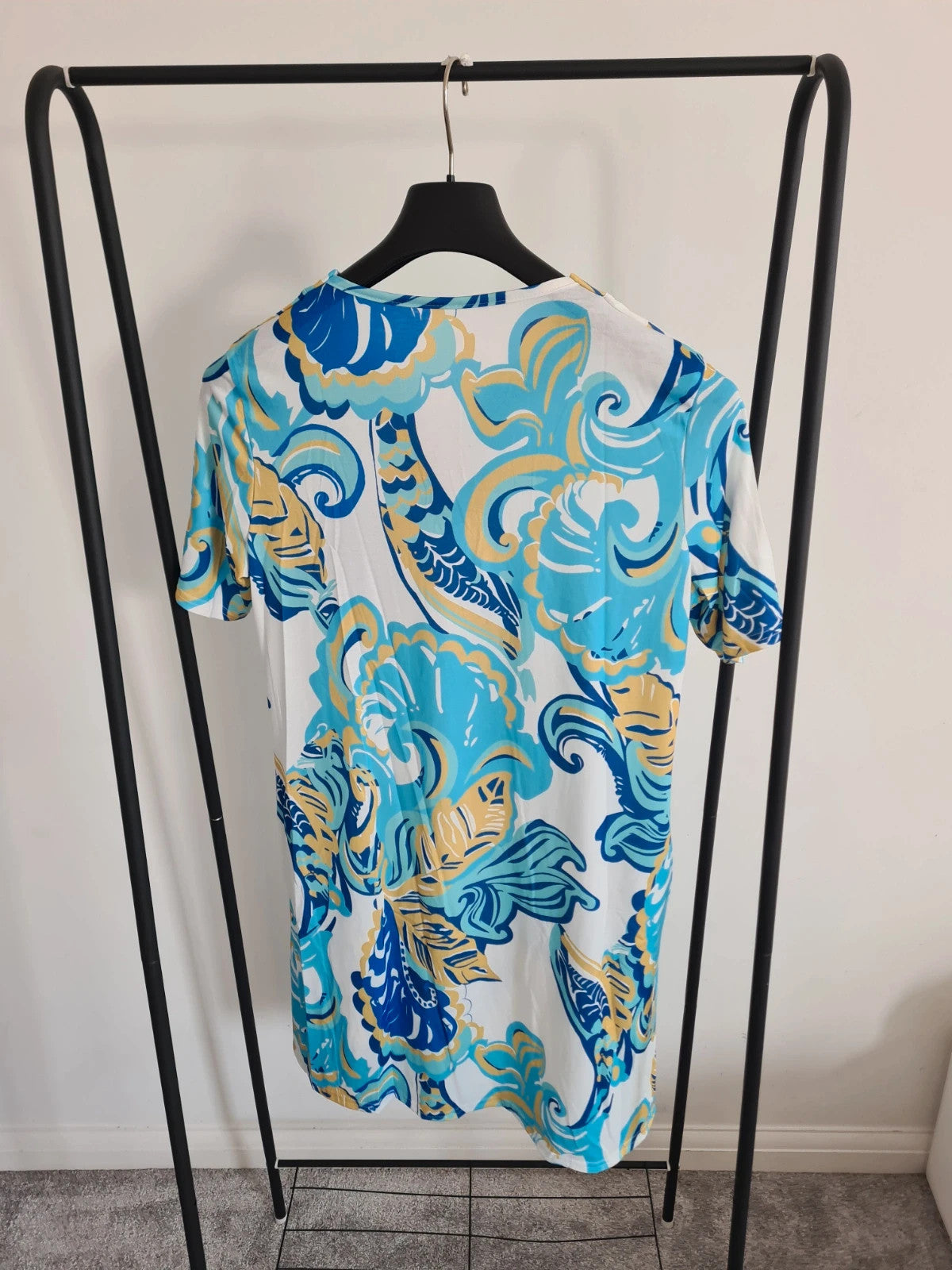 Shein women tropical blue short sleeve V-neck knee length dress summer beach casual XL/14