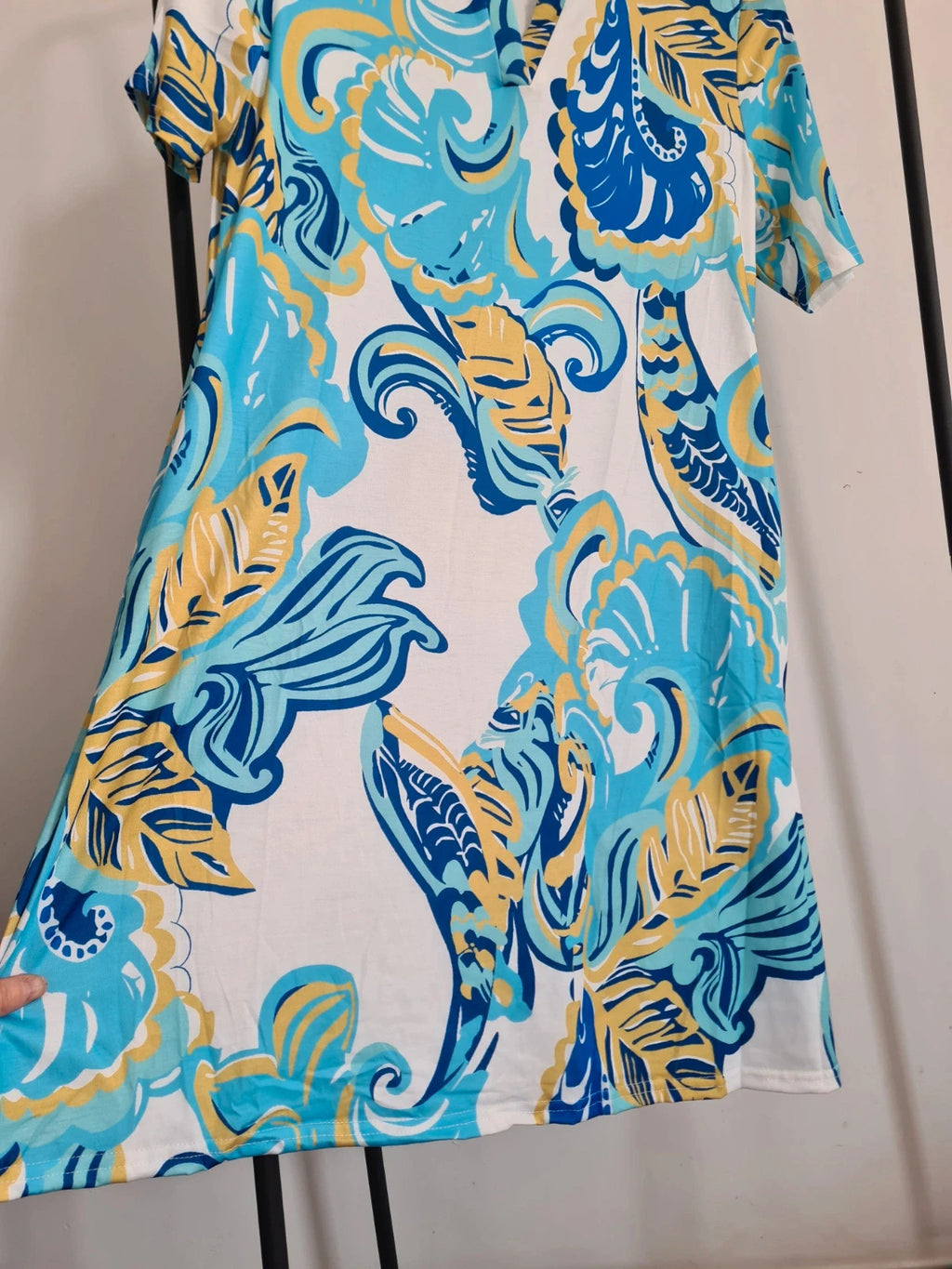 Shein women tropical blue short sleeve V-neck knee length dress summer beach casual XL/14
