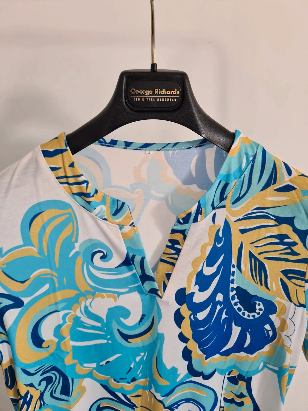 Shein women tropical blue short sleeve V-neck knee length dress summer beach casual XL/14