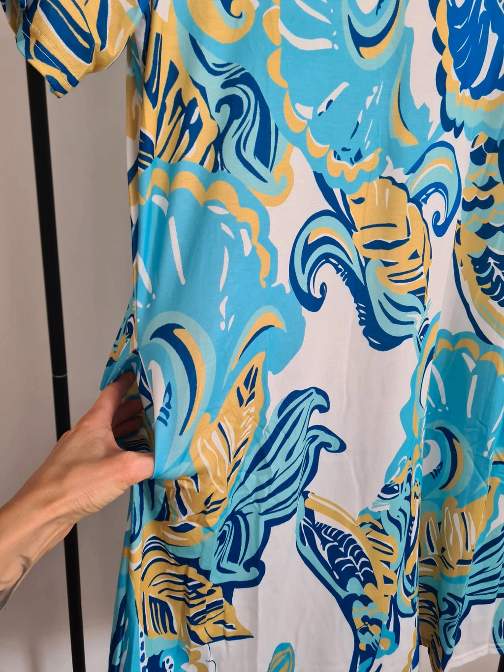 Shein women tropical blue short sleeve V-neck knee length dress summer beach casual XL/14