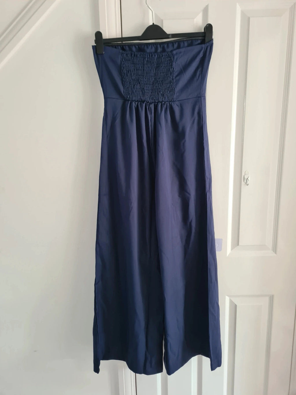 Shein women navy jumpsuit wide straight leg strapless casual playsuit M/10