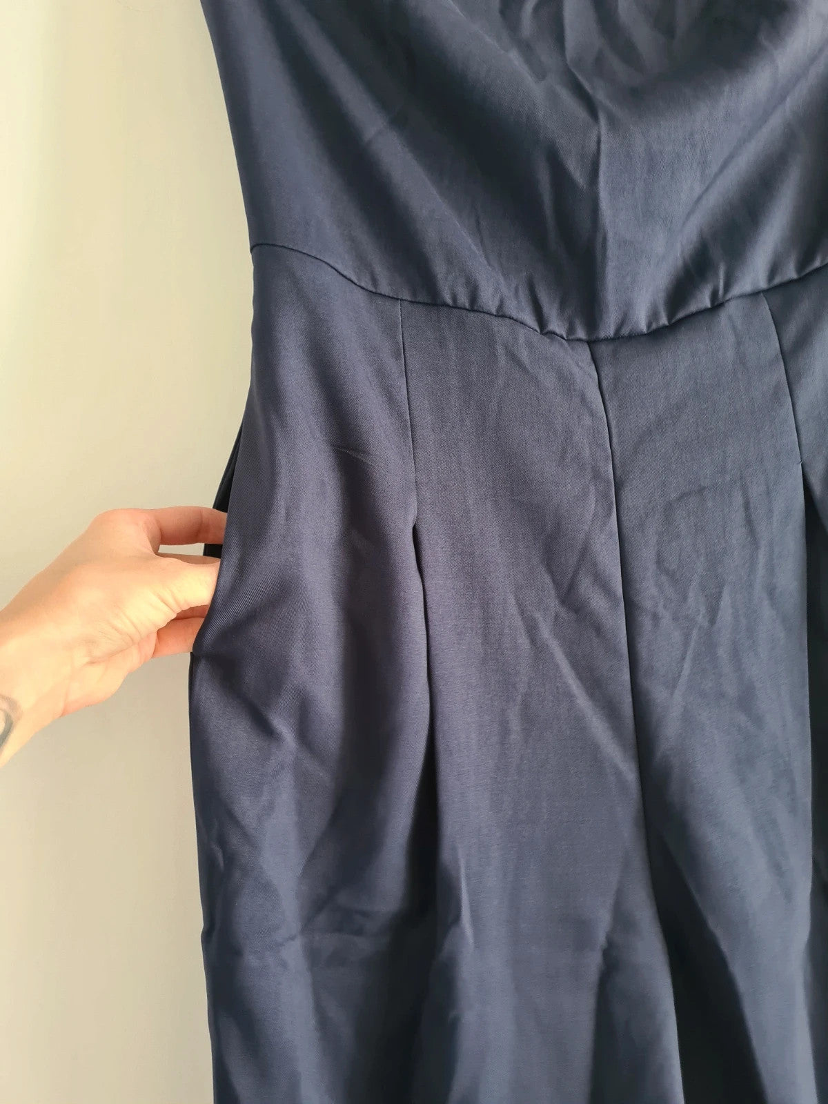 Shein women navy jumpsuit wide straight leg strapless casual playsuit M/10