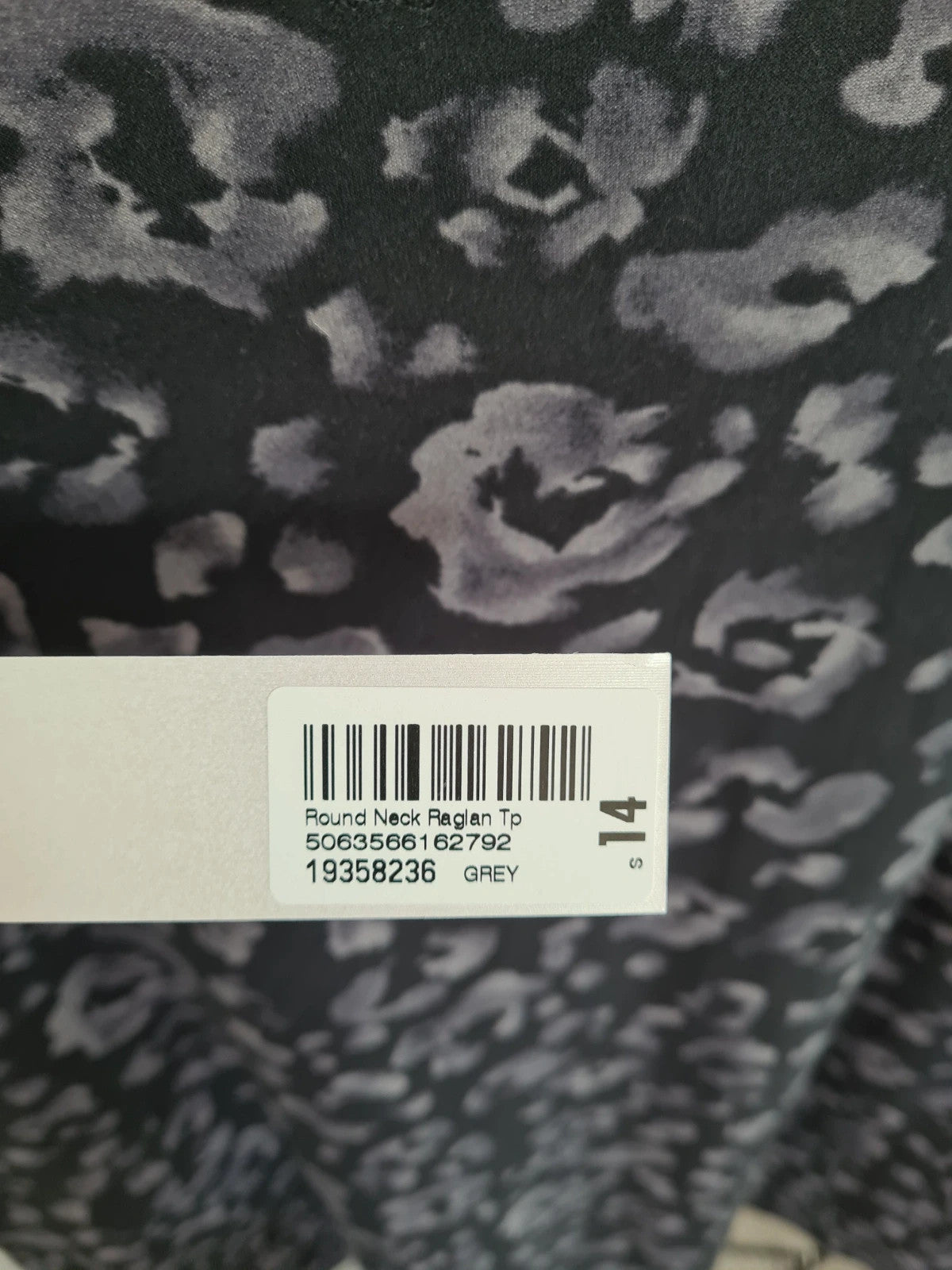 Roman women grey animal print raglan top 3/4sleeve stretch round neck black casual XL/14