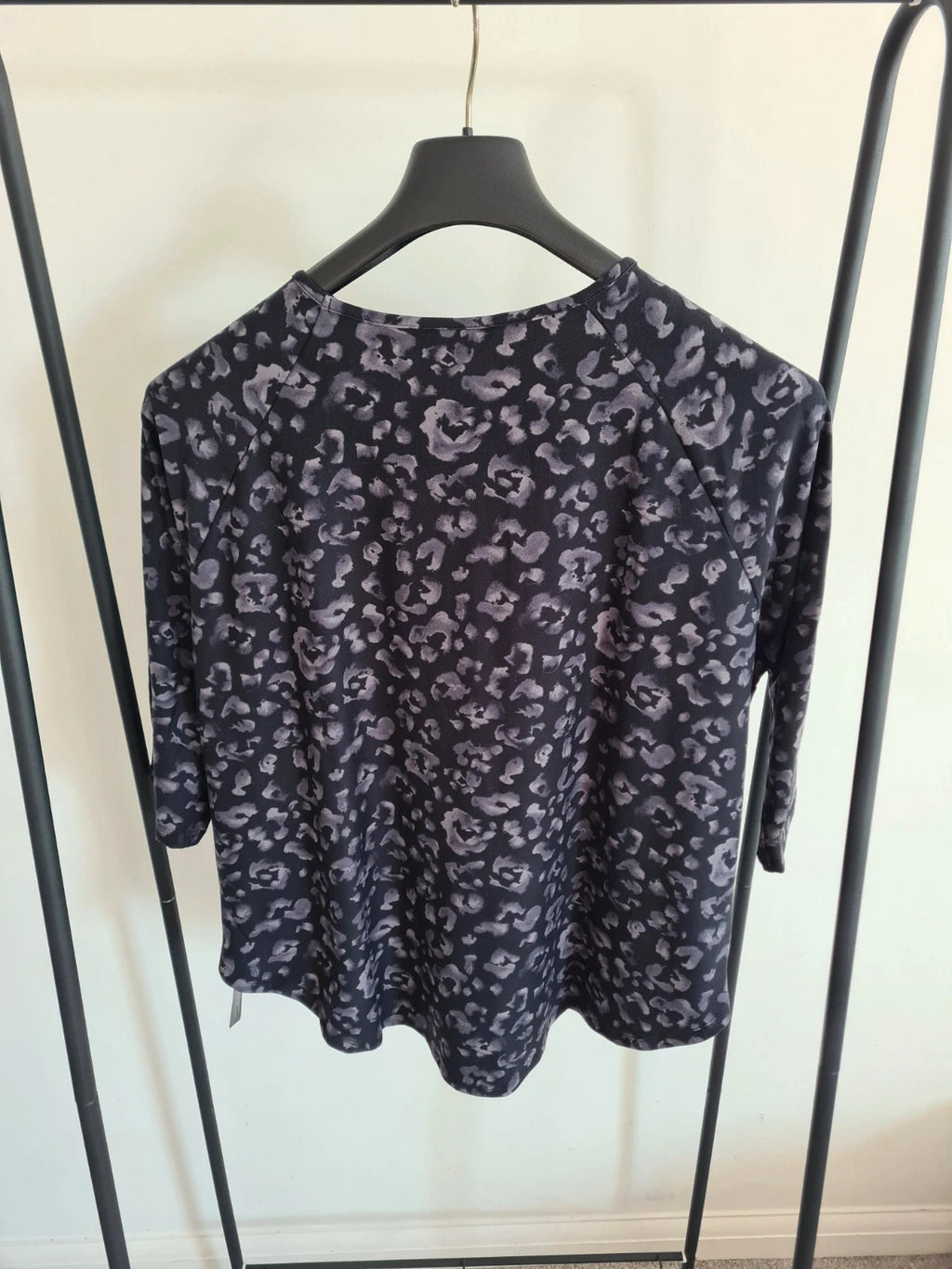 Roman women grey animal print raglan top 3/4sleeve stretch round neck black casual XL/14