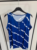 Shein women cotton blend blue/white stripes top round buttons neck sleeveless casual vest top XL/14