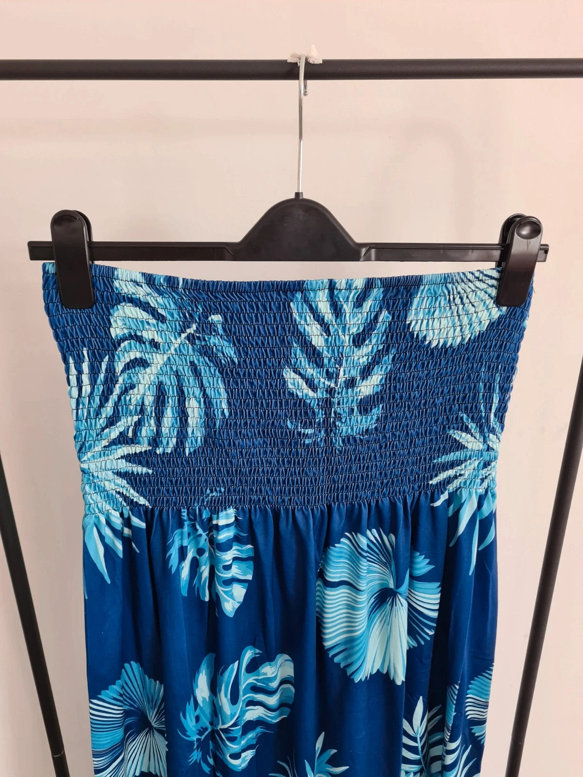 Shein women bandeau tropical shirred bust tune mini dress sleeveless A-line blue summer beach 2XL/16