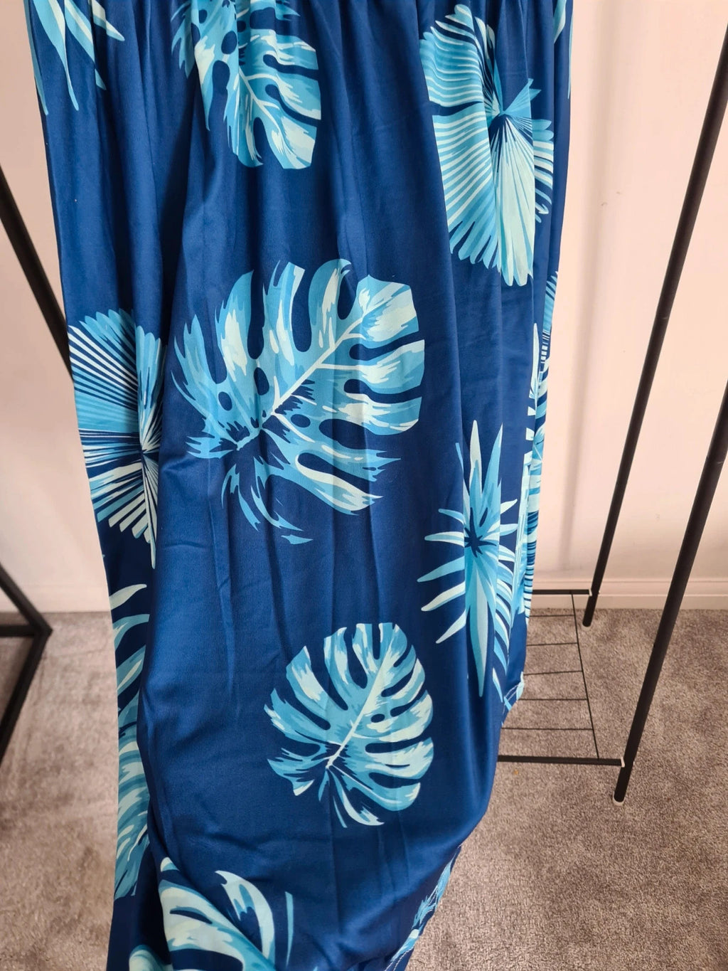Shein women bandeau tropical shirred bust tune mini dress sleeveless A-line blue summer beach 2XL/16