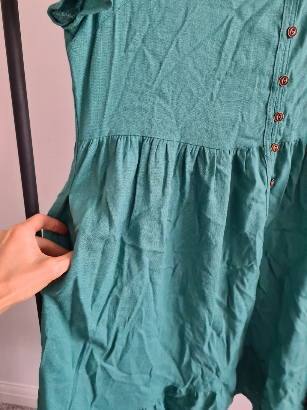 Izabel london women linien blend short sleeve mini dress V-neck pockets buttons green casual L/12