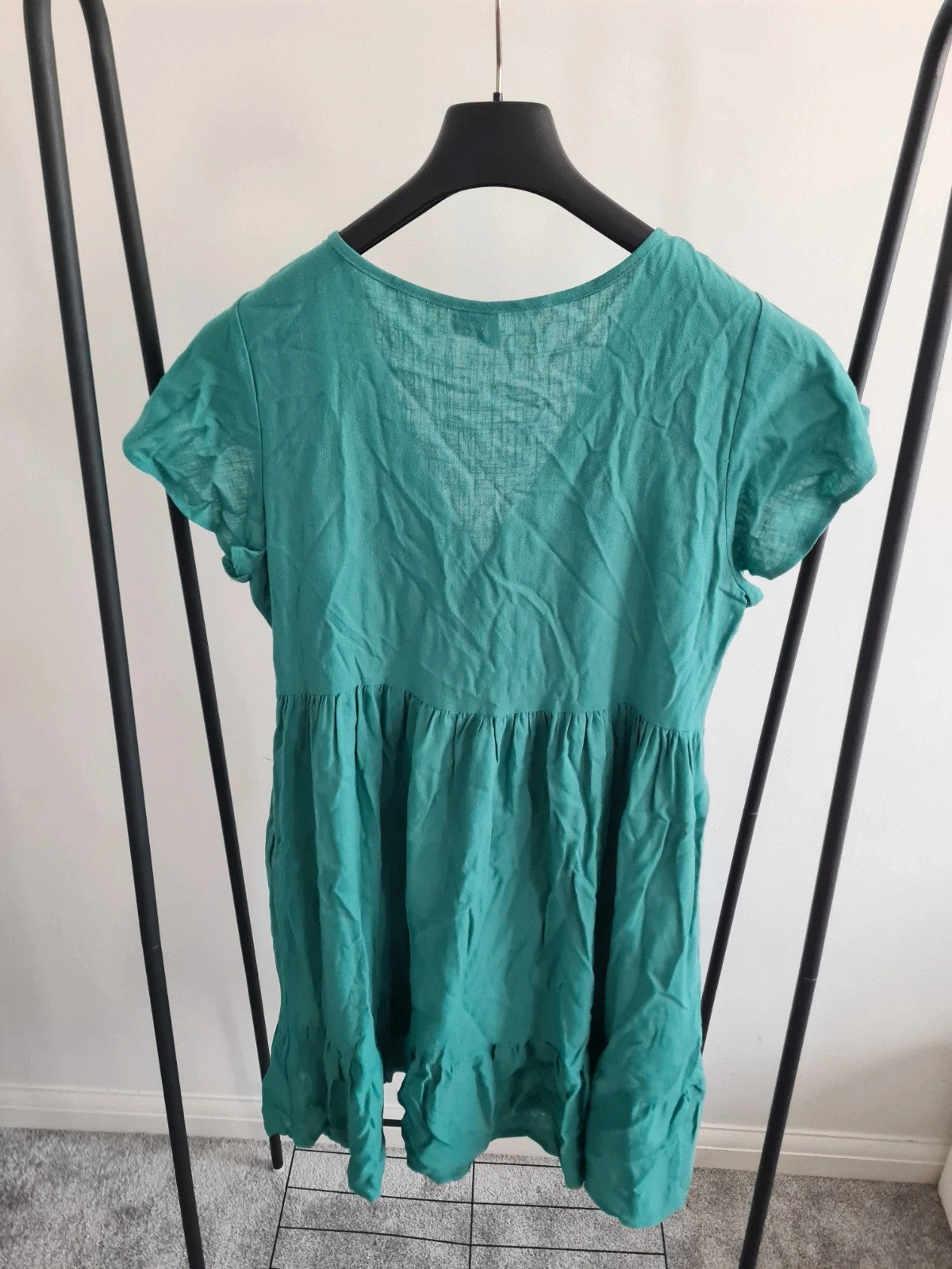 Izabel london women linien blend short sleeve mini dress V-neck pockets buttons green casual L/12