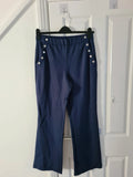 Wynne Layers women navy straight leg sailor pants elastic waistband pockets lounge trousers M/10