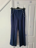 Wynne Layers women navy straight leg sailor pants elastic waistband pockets casual lounge trousers S