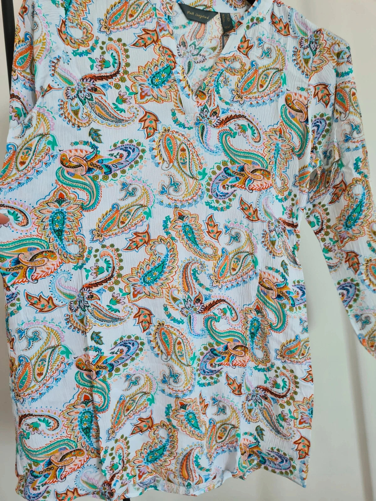 Ruth Langsford women printed paisley white multi viscose blouse 3/4 sleeve V-neck tunic casual top S