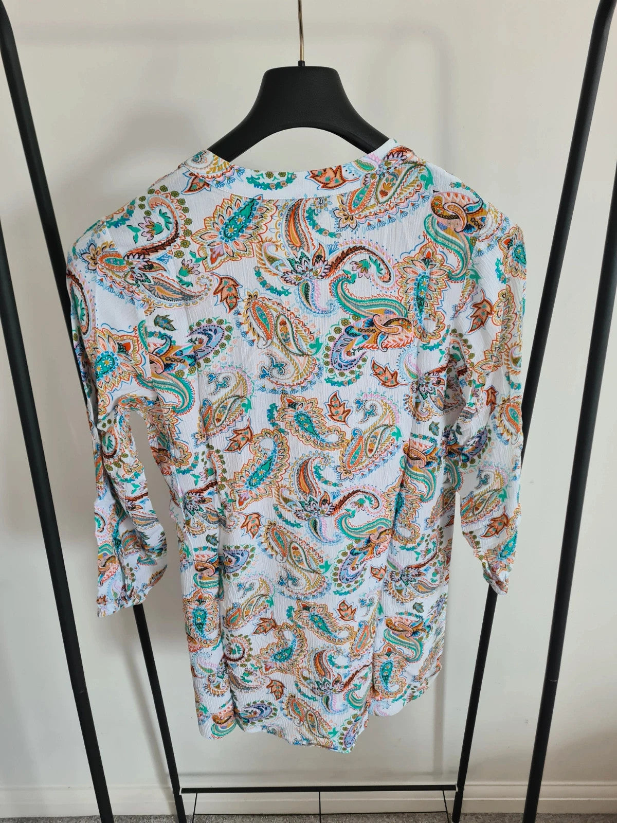 Ruth Langsford women printed paisley white multi viscose blouse 3/4 sleeve V-neck tunic casual top S