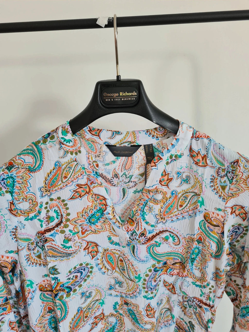 Ruth Langsford women printed paisley white multi viscose blouse 3/4 sleeve V-neck tunic casual top S