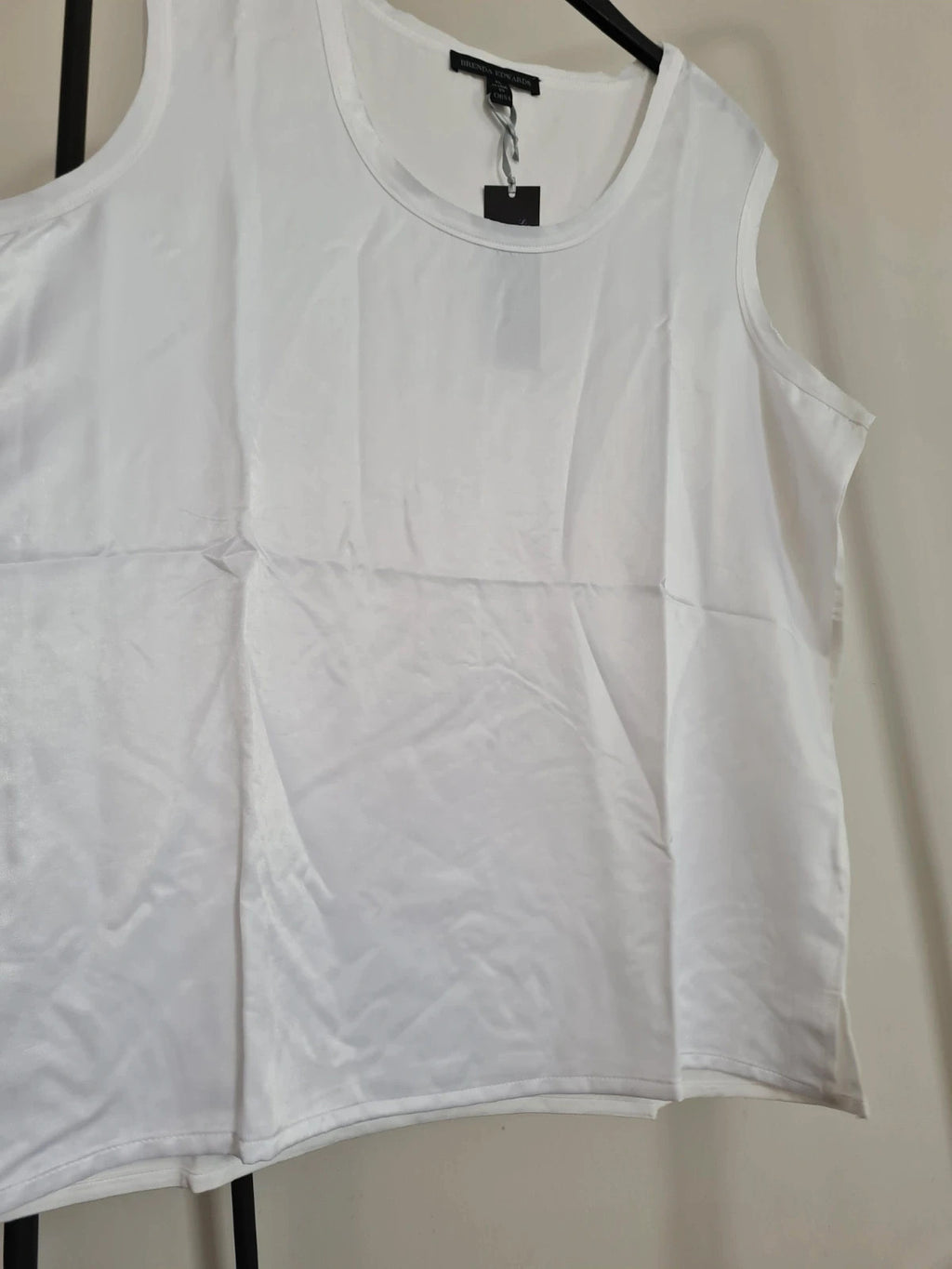 Brenda Edwards women satin vest top white essential tank top sleeveless casual loose fit XL/14