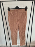 Nina Leonard women beige pull on stretch denim trousers cotton blend straight skinny leg casual S/M